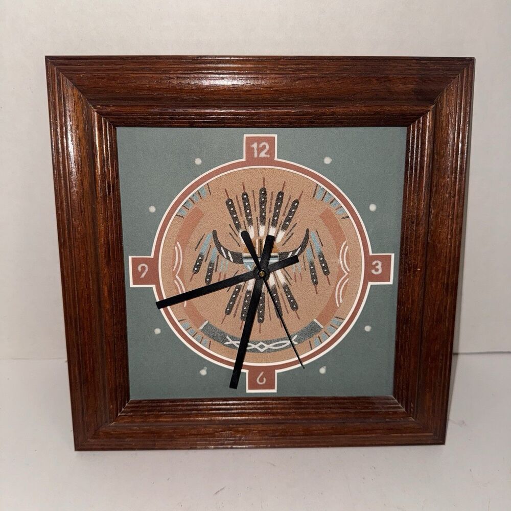 Navajo Sand Painting Wall Clock Lehi Benally Framed Quartz Working